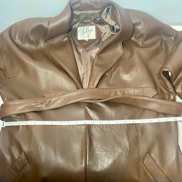 Remy Vintage Brown Buttery Soft Leather Belted Oversized Unisex Jacket, Med/Lg - Picture 12 of 16